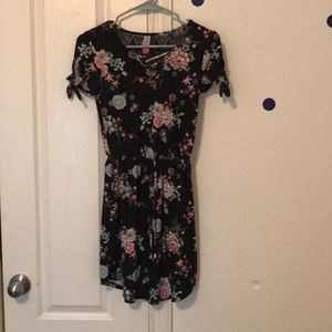 No Boundries Short Sleeved Lace Black Floral Dress